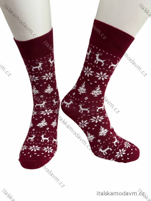 Ponožky veselé vianočné pánske (38-46) POLSKÁ MÓDA DPP21438/DR 38-41 vínová