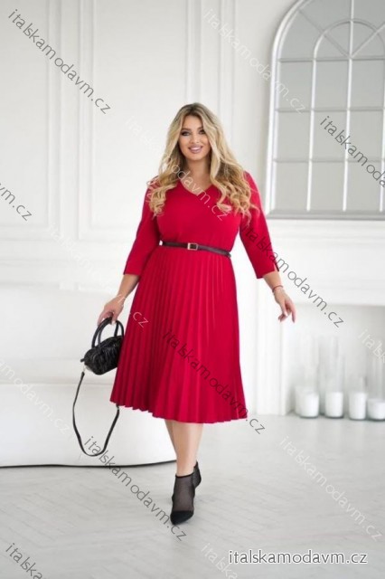 Šaty s páskem elegantní 3/4 rukáv dámské nadrozměr (38-48) POLSKÁ MÓDA PMLLD255078-1/DUR