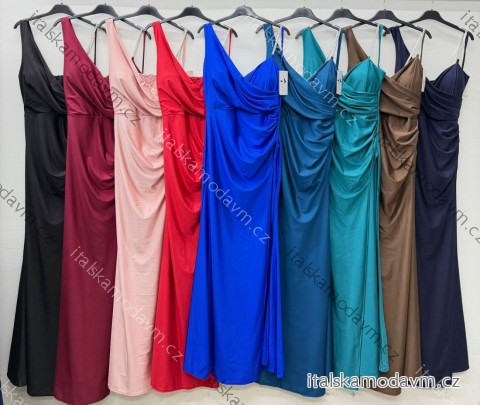 Šaty dlhé spoločenské saténové na ramienka dámske (S/M/L ONE SIZE) TALIANSKA MÓDA IM425891