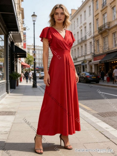Šaty dlouhé elegantní krátký rukáv dámské (S/M/L ONE SIZE) ITALSKÁ MÓDA IM425893