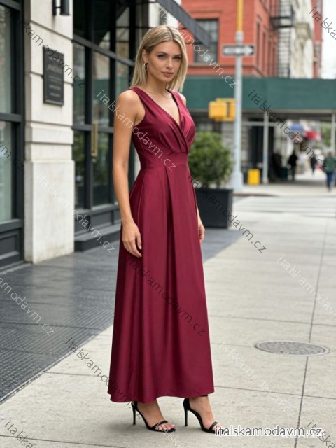 Šaty dlhé spoločenské saténové na ramienka dámske (S/M/L ONE SIZE) TALIANSKA MÓDA IM425894