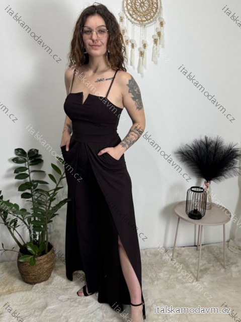 Overal dlouhý elegantní carmen na ramínka dámský (XS/S/M ONE SIZE) ITALSKÁ MÓDA IMWHP25956/DUR hnědá XS/S/M