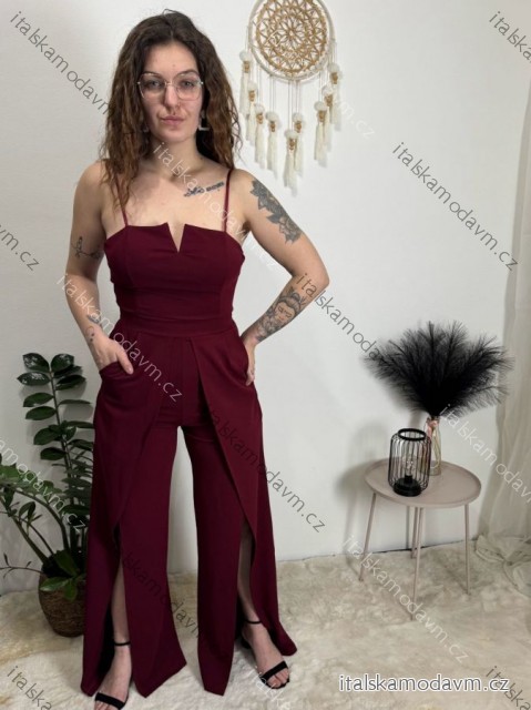 Overal dlouhý elegantní carmen na ramínka dámský (XS/S/M ONE SIZE) ITALSKÁ MÓDA IMWHP25956/DUR vínová XS/S/M