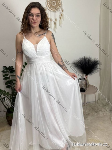 Šaty dlhé spoločenské na ramienka dámske (S/M ONE SIZE) TALIANSKA MÓDA IMC23435/DUR biela S/M/L