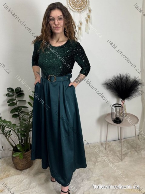 Šaty dlhé spoločenské flitrové s opaskom dlhý rukáv dámske (XS/S/M ONE SIZE) TALIANSKA MÓDA IMM25M13302