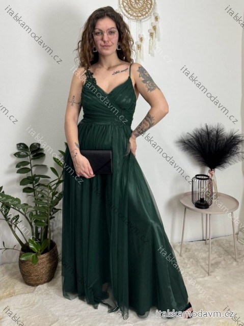 Šaty dlhé spoločenské na ramienka dámske ROMANCE (XS/S/M ONE SIZE) TALIANSKA MÓDA IMC25412/DR