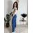 Kalhoty dlouhé letní riflové s páskem dámské PALAZZO (S/M/L ONE SIZE) ITALSKÁ MÓDA IMWCL251061/DUR tmavo modrá S/M/L
