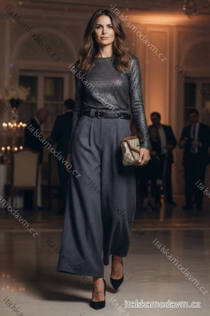 Kalhoty dlouhé elegantní s páskem dámské (S/M/L ONE SIZE) ITALSKÁ MÓDA IMD25327