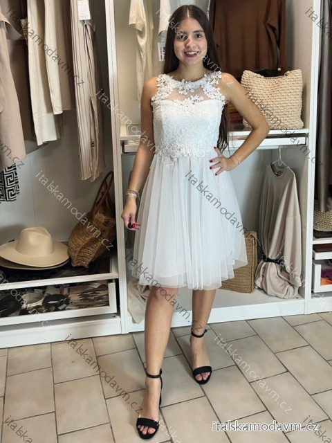 Šaty společenské krajkové na ramínka dámské (S/M ONE SIZE) ITALSKá MóDA IMC23349/DR bílá S/M/L