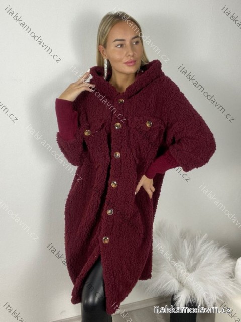 Kabát baránkový oversize na gombíky dlhý rukáv dámsky (M/L/XL ONE SIZE) INDICKÁ MÓDA IMWK251111/DUR
