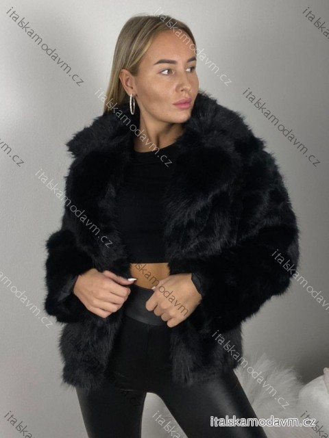 Kabátik kožuch chlpatý zimný dlhý rukáv dámsky (S/M/L ONE SIZE) TALIANSKA MÓDA IMWAR25QS2561/DR S/M/L čierna