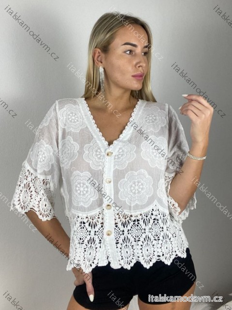 Tunika krajková 3/4 dlouhý rukáv dámská (S/M/L ONE SIZE) ITALSKÁ MÓDA IMSM251140/DUR S/M/L bílá