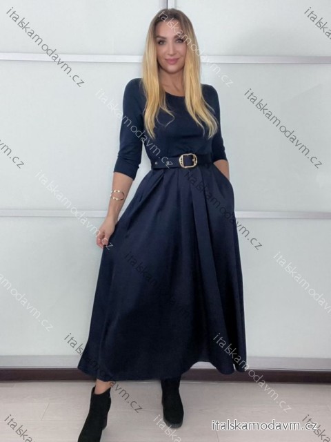 Šaty dlhý rukáv dámske MAGGIE  (XS/S/M ONE SIZE) TALIANSKA MÓDA IMM25M12918A/DUR tm. modrá XS/S/M