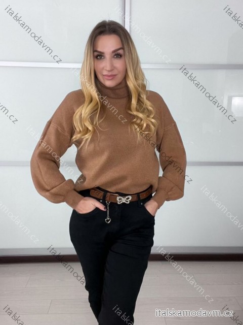 Sveter úpletový s rolákom dlhý rukáv dámsky (S/M/L ONE SIZE) TALIANSKA MÓDA IMC25560/DU S/M/L hnedá