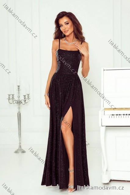 Šaty dlouhé společenské třpytivé na ramínka dámské AMELIA (34-38) POLSKÁ MÓDA PMLWD24AMELIA7/DUR čierna 36