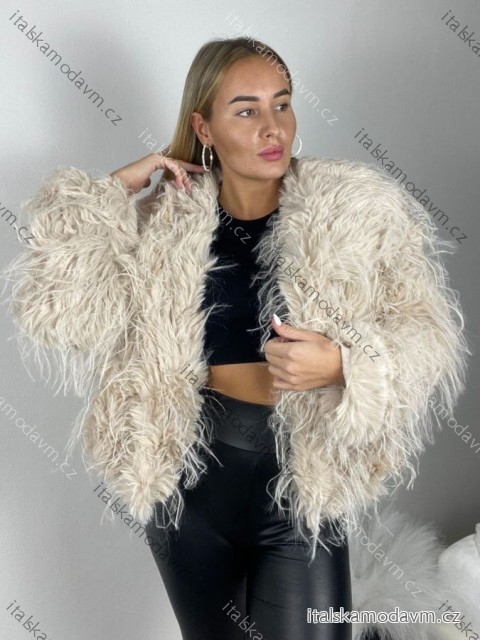 Kabátik kožuch chlpatý zimný dlhý rukáv dámsky (S/M/L ONE SIZE) TALIANSKA MÓDA IMWAR2583102-3/DR