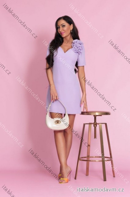 Šaty krátké elegantní krátký rukáv dámské nadrozměr (34-46) POLSKÁ MÓDA PMLEL250EMMA4 fialová 38