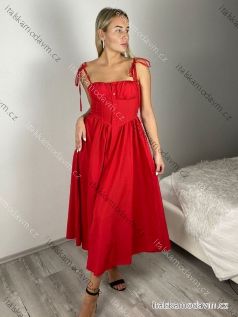 Šaty dlhé košeľové letné na ramienka dámske (S/M/L ONE SIZE) TALIANSKA MÓDA IMPBB25B25107/DU