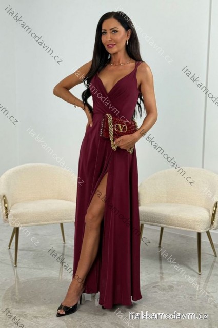 Šaty dlhé elegantné na ramienka dámske nadrozmer (32-42) POLSKÁ MÓDA PMLEL025MARINA1 vínová 40