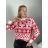 Sveter vánoční úpletový dlhý rukáv dámsky (S/M/L ONE SIZE) TALIANSKA MÓDA IMWH25002/DUR červená S/M/L
