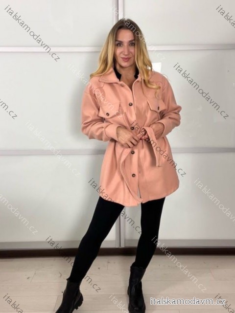 Kabátek flaušový s páskem dlouhý rukáv dámský (S/M/L ONE SIZE) ITALSKÁ MÓDA IMWAC251111/DU