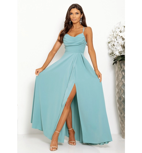 Šaty dlouhé společenské na ramínka dámské VALERIA (34-40) POLSKÁ MÓDA PMLAM25001170