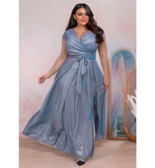 Šaty dlouhé společenské třpytivé bez rukávu dámské nadrozměr AMANDA (42-52) POLSKÁ MÓDA PMLAM2502024-1