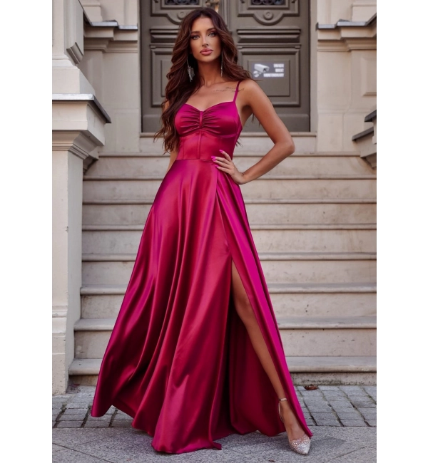 Šaty dlouhé společenské saténové na ramínka dámské GORSET (36-38) POLSKÁ MÓDA PMLAM250001112-1