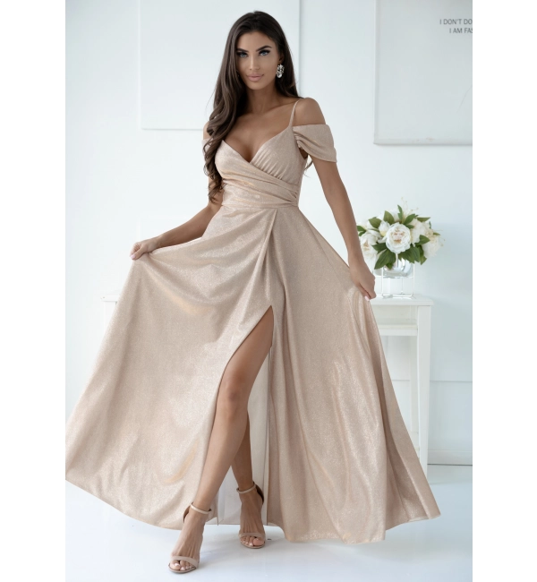 Šaty dlouhé společenské třpytivé na ramínka dámské nadrozměr VALENTINE (34-50) POLSKÁ MÓDA PMLAM25001117-1