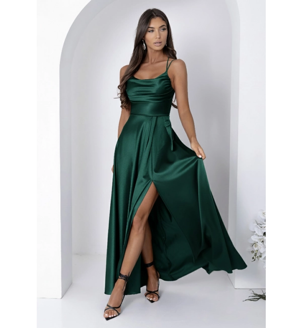 Šaty dlouhé společenské saténové na ramínka dámské VALERIA (32 - 40) POLSKÁ MÓDA PMLAM25001173-3