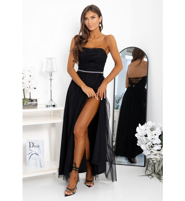 Šaty dlouhé carmen společenské s flitry dámské NOEMI (32-38) POLSKÁ MÓDA PMLAM250011510