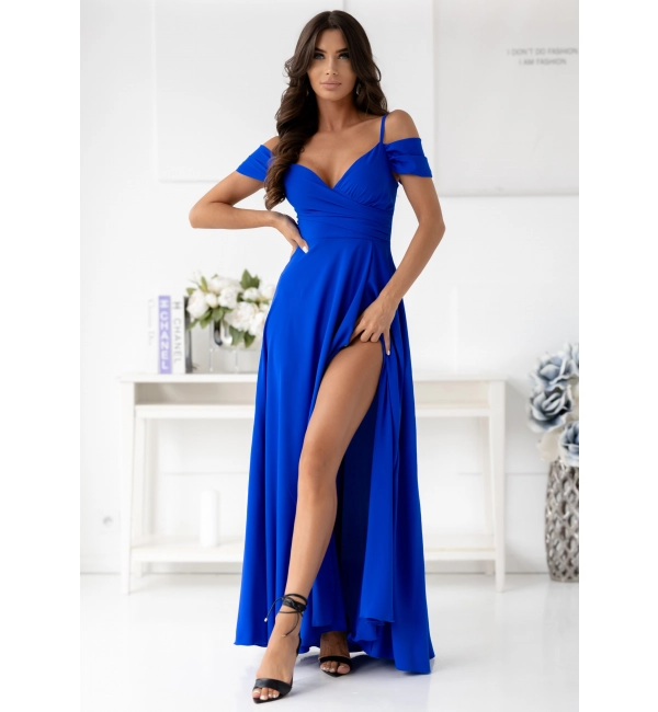 Šaty dlhé spoločenské na ramienka dámske nadrozmer WALENTINA (34-48) POLSKÁ MÓDA PMLAM250011171-3