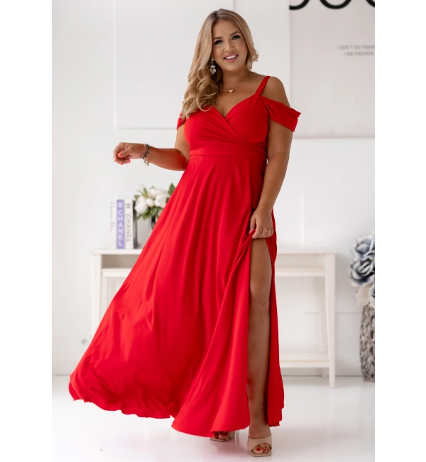 Šaty dlhé spoločenské na ramienka dámske nadrozmer WALENTINA (40-50) POLSKÁ MÓDA PMLAM250011171-11