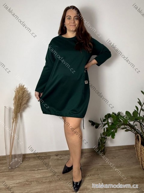 Šaty teplé dlhý rukáv dámske nadrozmer (50/52/54 ONE SIZE) TALIANSKA MÓDA IM425659/DR 50/52/54 tmavo smaragdová