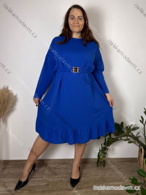 Šaty elegantný s páskem dlouhý rukáv dámske nadrozmer CHRISTY(54/56/58 ONE SIZE) TALIANSKA MÓDA IM4251165/DU 54/56/58 modrá kráľovská