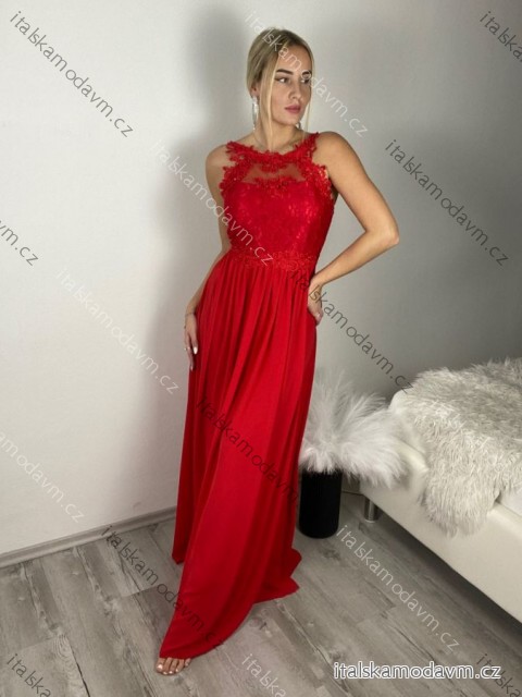 Šaty dlhé krajkové spoločenské bez rukávu dámske IRIS(S/M ONE SIZE) TALIANSKA MÓDA IMC24369/DR