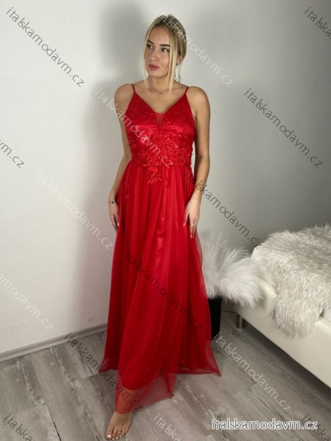 Šaty dlouhé společenské na ramínka dámské LEXI (S/M ONE SIZE) ITALSKÁ MÓDA IMC25570/DR S/M červená