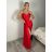 Šaty elegantné spoločenské dlhé na ramienka dámske MONA (S/M ONE SIZE) TALIANSKA MÓDA IM3261111/DR S / M červená