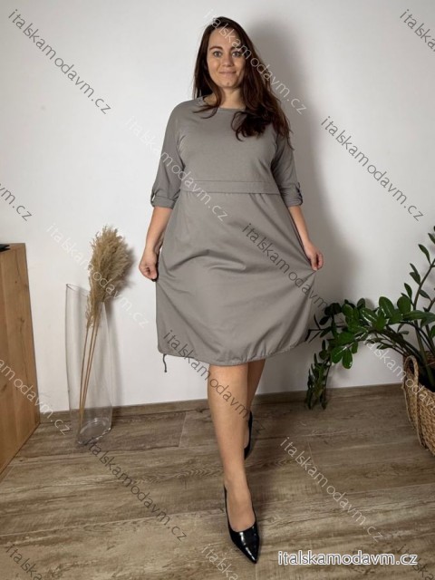 Šaty volnočasové dlouhý rukáv dámské nadrozměr (48/50/52 ONE SIZE) ITALSKÁ MÓDA IM4261113/DR 48/50/52 béžová