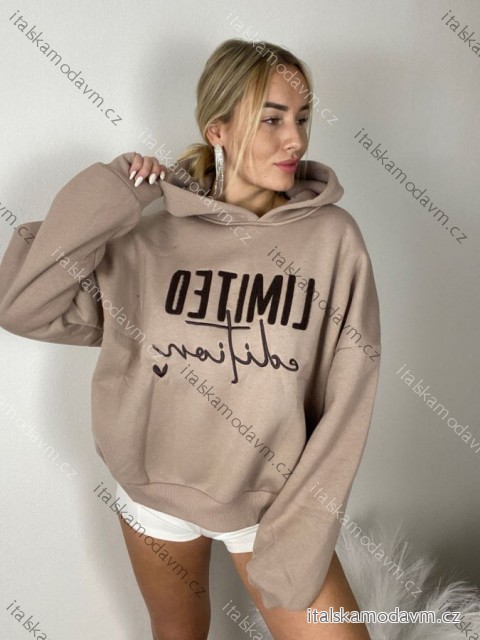 Mikina oversize s kapucí dlouhý rukáv dámská (S/M/L ONE SIZE) Turecká MÓDA TMWH251111/DR S/M/L hnědá