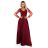 640-1 LORETTA jedinečné dlhé šaty s tylovými rukávmi a výstrihom - bordové