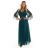 654-1 Dlhé, trblietavé šaty plus size s výstrihom a priehľadnými rukávmi - fľaškovozelené