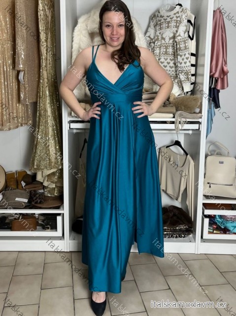 Šaty dlhé elegantné na ramienka dámske AMANDA  (S/M/L ONE SIZE) TALIANSKA MODA IM323022/DUR petrolejová, S/M/L