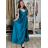 Šaty dlhé elegantné na ramienka dámske AMANDA  (S/M/L ONE SIZE) TALIANSKA MODA IM323022/DUR petrolejová, S/M/L