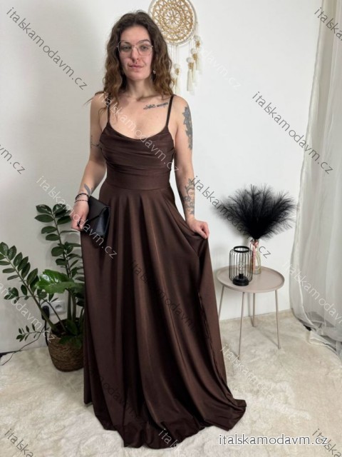 Šaty elegantné spoločenské dlhé na ramienka dámske CHAIRA (S/M/L ONE SIZE) TALIANSKA MÓDA IM3252001/DUR