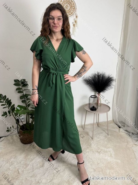 Šaty dlouhé elegantní letní krátký rukáv dámské BLANA (S/M/L ONE SIZE) ITALSKÁ MÓDA IMD25115/DR zelená S/M/L