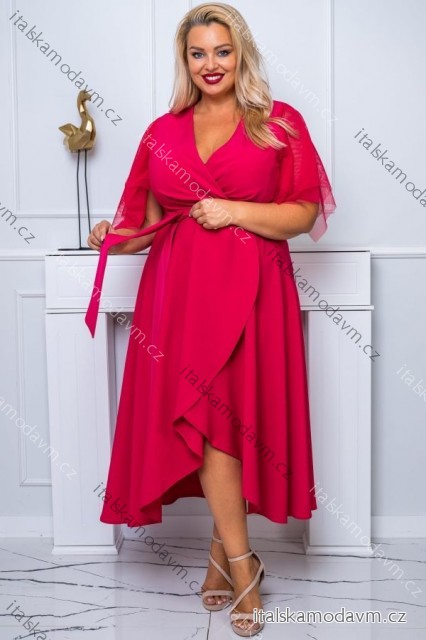 Šaty elegantné lesklé krátky rukáv dámske nadrozmer (44-54) POLSKÁ MÓDA PMLBF24ELENA1/DR