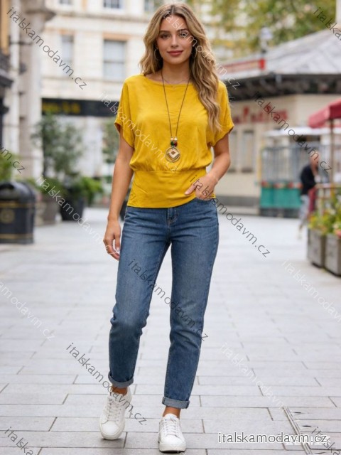 Tričko s príveskom krátky rukáv dámske nadrozmer (50/52/54 ONE SIZE) TALIANSKA MÓDA IM426022