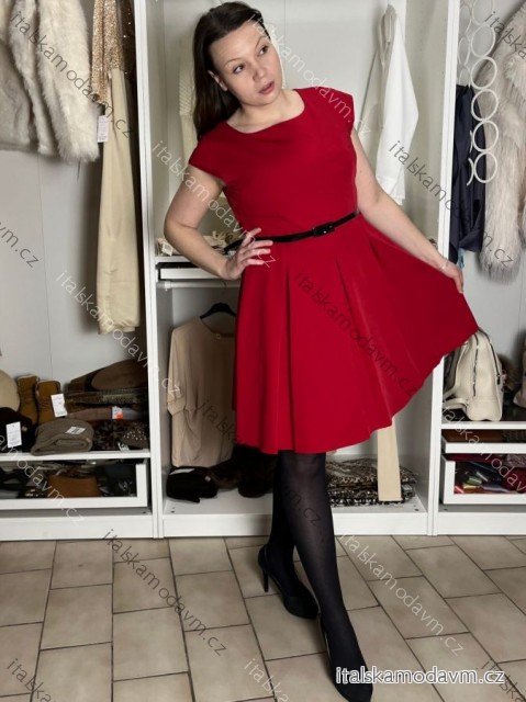 Šaty elegantní společenské krátký rukáv dámské nadrozměr (42-54) POLSKÁ MÓDA PMF251112-2/DR 38 červená