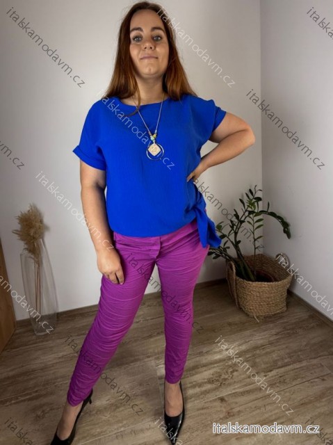 Tunika s přívěskem krátký rukáv dámská nadrozměr Pegy (48/50/52 ONE SIZE) ITALSKÁ MÓDA IM425031/DUR kr. modrá 48/50